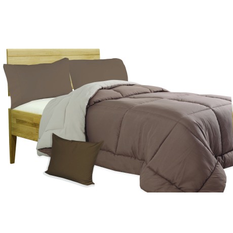 QUILT MR DUVET PLAIN CREAM - BROWN double face WINTER 350 GR. WITH FURNITURE PILLOWCASE
