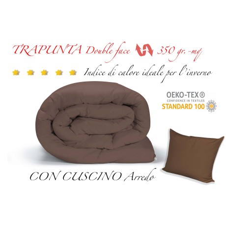 STEPPDECKE HERR BETTDECKE UNI CREME - BRAUN DOUBLE FACE WINTER 350 GR. MIT MÖBELKISSENBEZUG 2