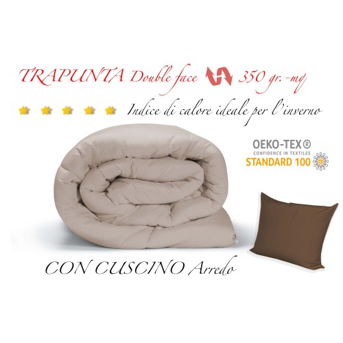 STEPPDECKE HERR BETTDECKE UNI CREME - BRAUN DOUBLE FACE WINTER 350 GR. MIT MÖBELKISSENBEZUG