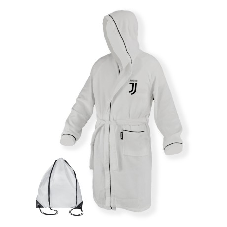 ORIGINAL JUVE JUVENTUS BLACK AND WHITE MICROSPONGE ADULT BATHROBE WITH POOL BACKPACK