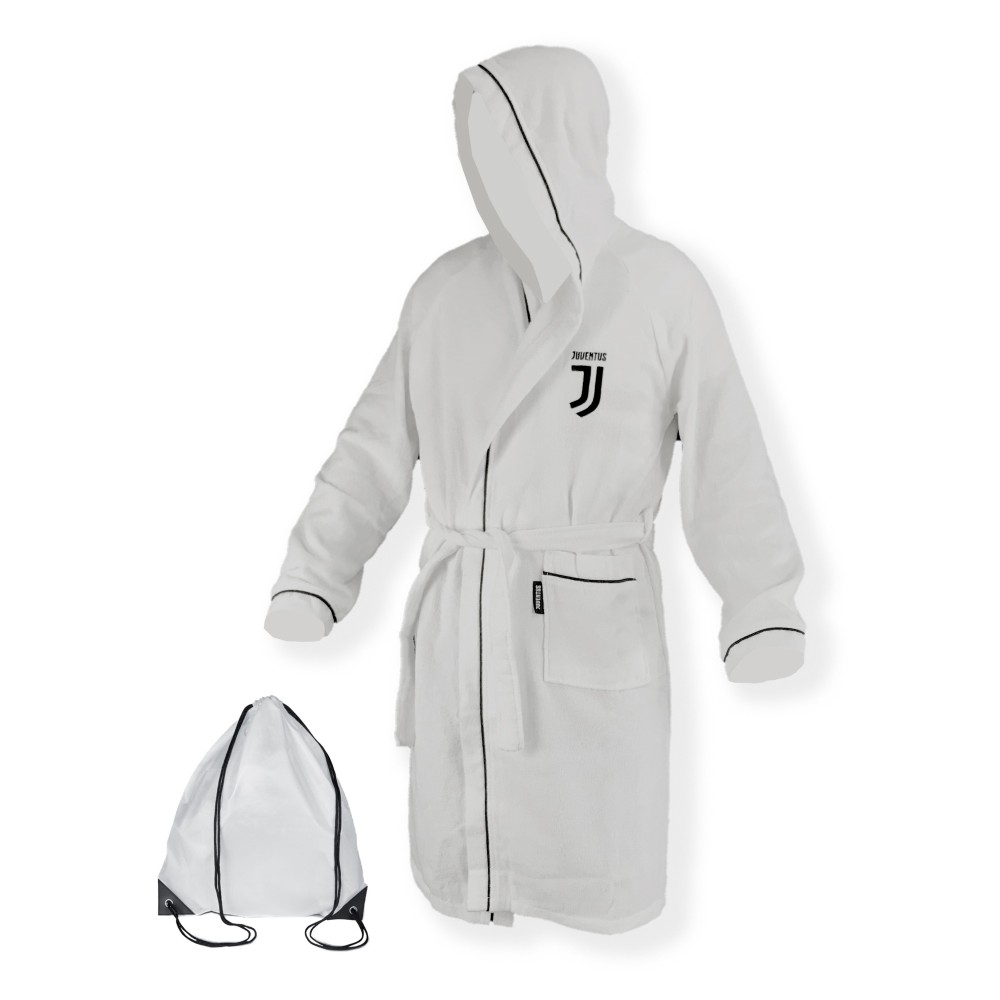 ORIGINAL JUVE JUVENTUS BLACK AND WHITE MICROSPONGE ADULT BATHROBE WITH POOL BACKPACK