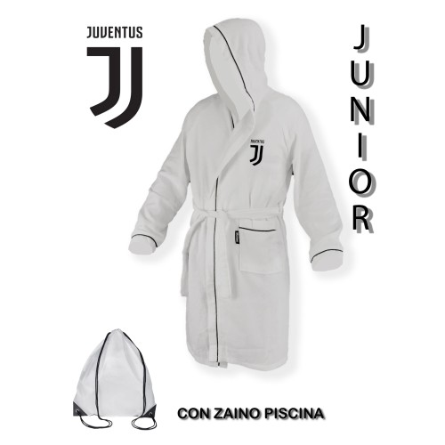 ORIGINAL JUVE JUVENTUS MICROSPONGE BATHROBE FOR BOYS IN BLACK WHITE