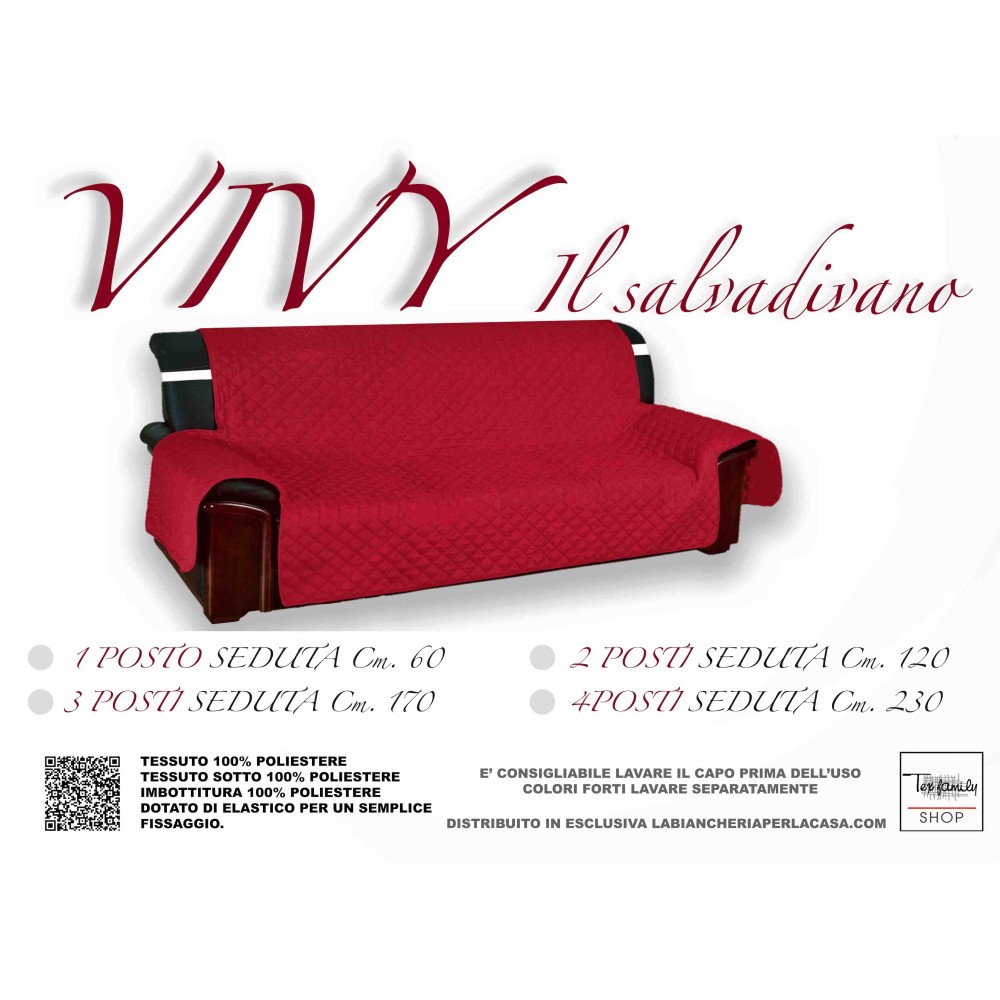 Couverture de canapé BX SALVADIVANO VIVY MATELASSÉ SUPÉRIEURE LISSE ROUGE-BORDEAUX