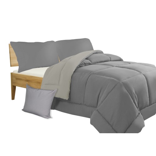 QUILT GR DUVET PLAIN GREY double-sided WINTER 350 GR. WITH FURNITURE PILLOWCASE