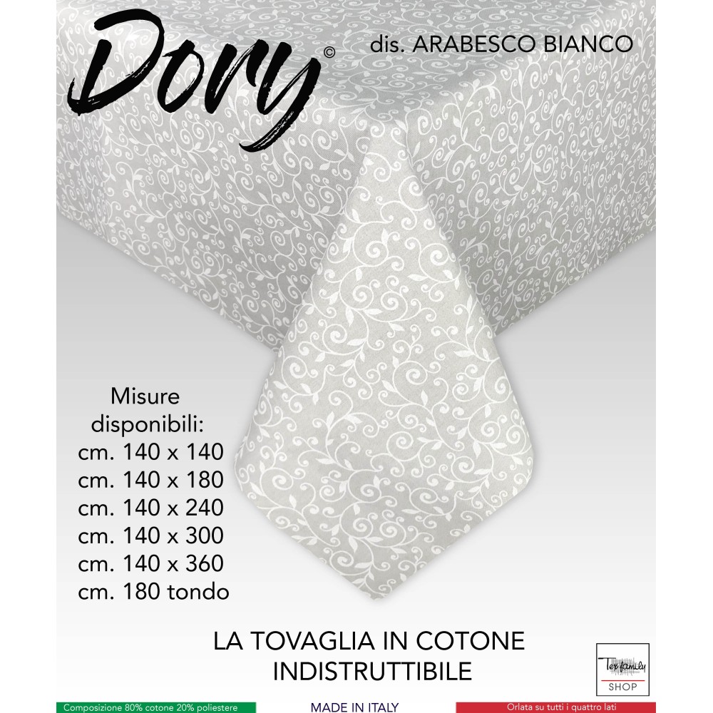 DORY TABLECLOTH WHITE ARABESQUE
