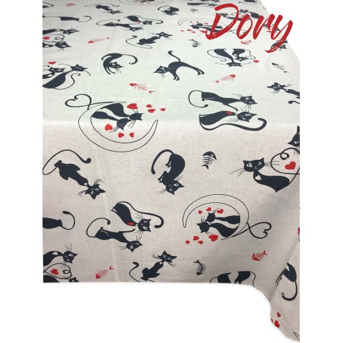 DORY CAT DESIGN BLACK TABLECLOTH