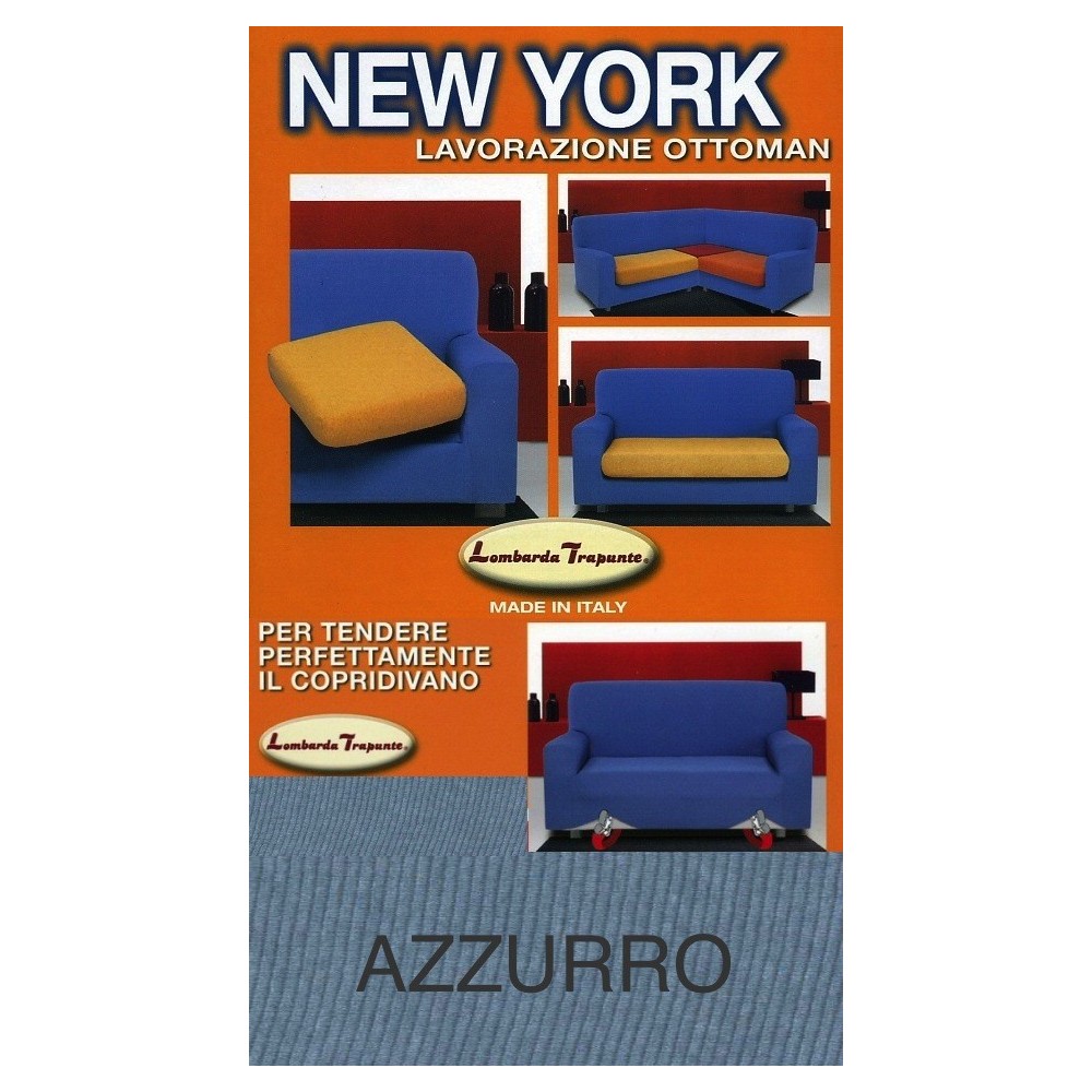 New York Funda de sofá elástica azul claro, antiarañazos, para sofás con reposabrazos, funda de sofá universal, Made in Italy