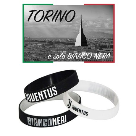 SET DE 3 PULSERAS PARA NIÑOS NIÑO OFICIAL JUVENTUS NIÑO y postal TORINO È SOLO