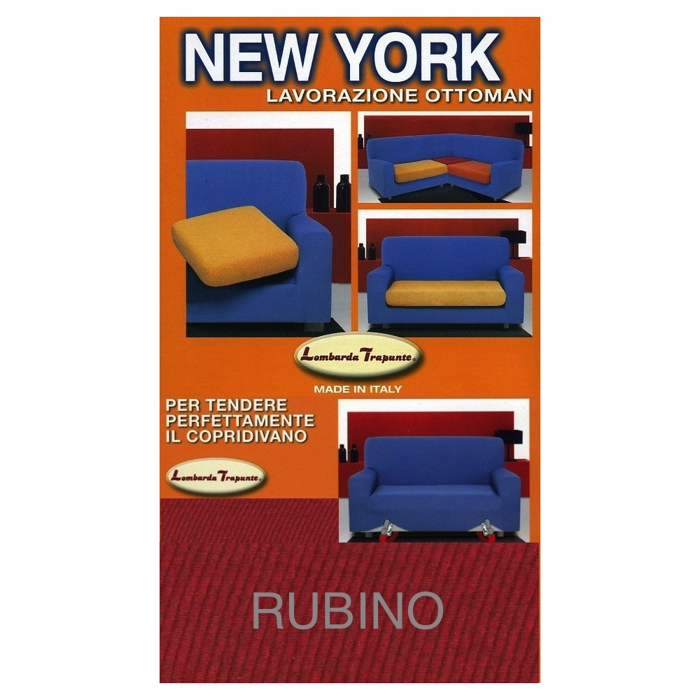 Copridivano New York Rosso Rubino Elasticizzato, Antigraffio, per Divani con Braccioli, Telo Divano Universale, Made in Italy