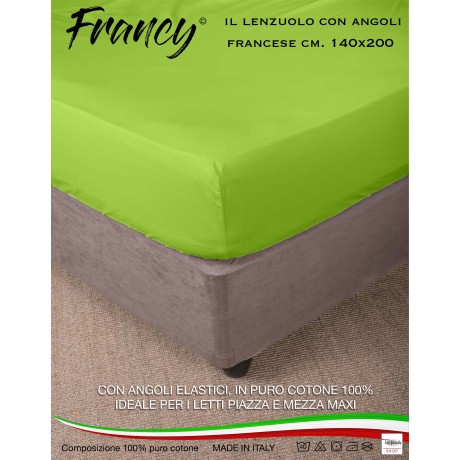 LENZUOLO FRANCY CON ANGOLI VERDE ACIDO FRANCESE 1 PIAZZA E MEZZA GRANDE MAXI 2