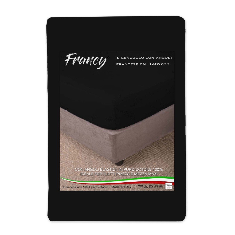 LENZUOLO CON ANGOLI FRANCY NERO FRANCESE 1 PIAZZA E MEZZA GRANDE MAXI