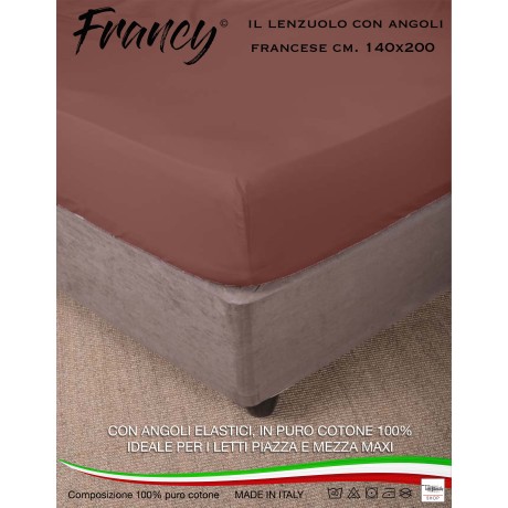 LENZUOLO CON ANGOLI FRANCY MARRONE FRANCESE 1 PIAZZA E MEZZA GRANDE MAXI 2