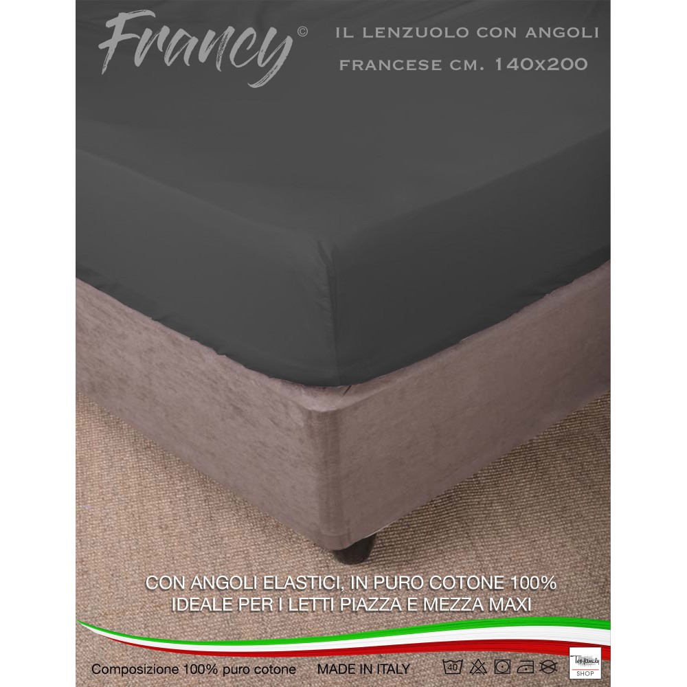 FITTED SHEET FRANCY DARK GREY FRENCH 1 AND A HALF LARGE MAXI