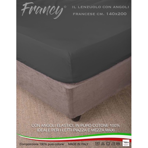 SPANNBETTTUCH FRANCY DUNKELGRAU FRANZÖSISCH 1 1/2 GROSSE MAXI