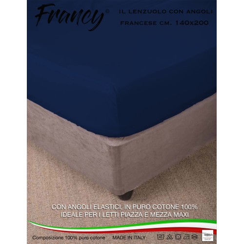 FITTED SHEET FRANCY DARK BLUE FRENCH 1 AND A HALF LARGE MAXI