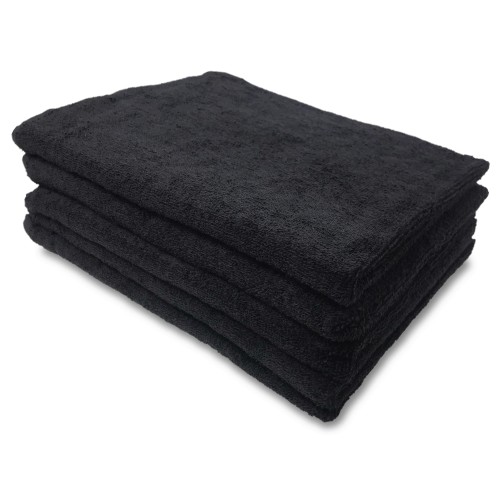 SET MIT 5 HANDTÜCHERN SCHWARZ FROTTEE HANDTUCH SCHÖNHEIT FRISEUR CM. 50X100 CM