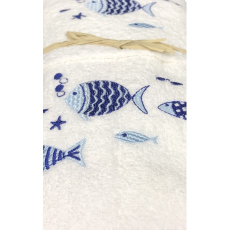 SET ASCIUGAMANI MARE PESCIOLINI FONDO BIANCO CON OMAGGIO 2