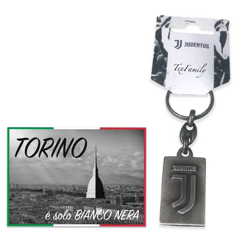 VINTAGE METALL SCHLÜSSELANHÄNGER F.C. JUVENTUS und Postkarte TORINO È