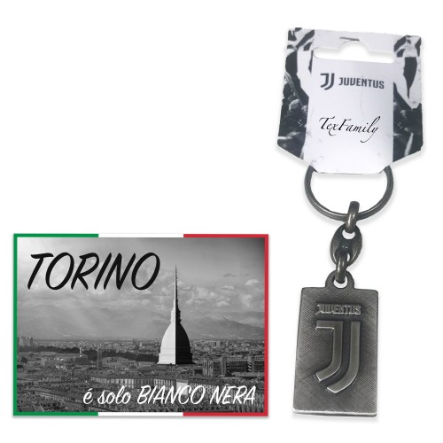 VINTAGE METALL SCHLÜSSELANHÄNGER F.C. JUVENTUS und Postkarte TORINO È