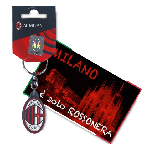 A.C. MILAN METAL KEYRING and postcard MILANO È