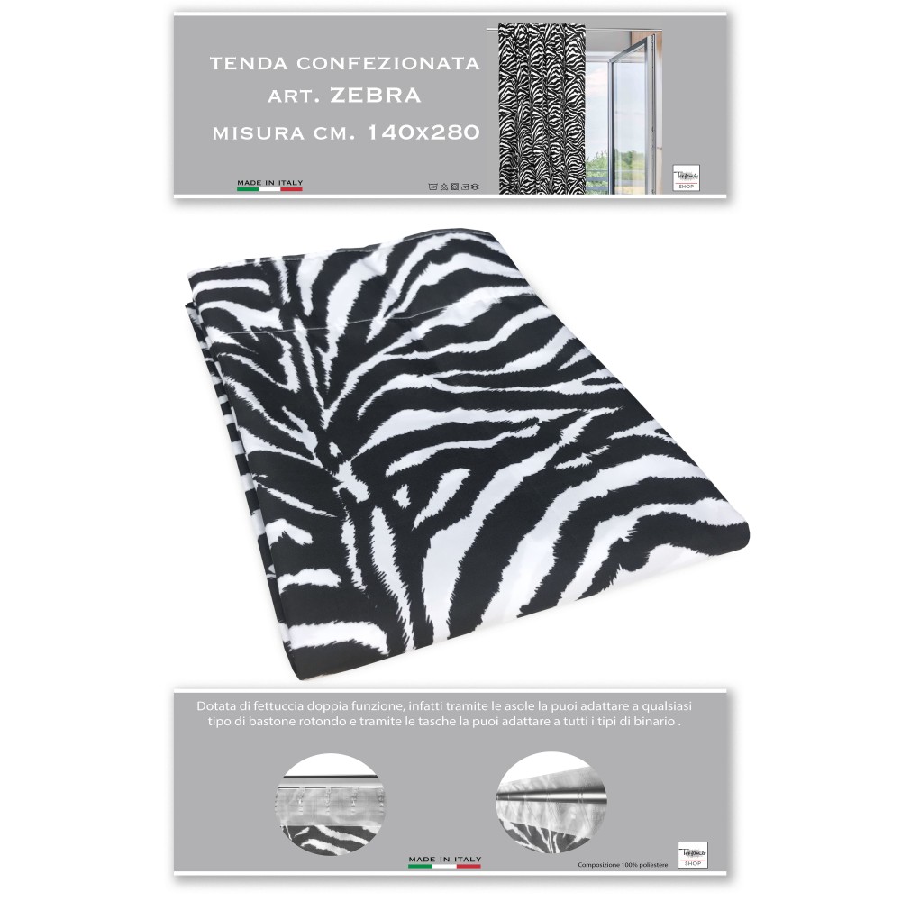 CORTINA CEBRA BLANCO NEGRO CM. 140X280 HECHO EN ITALIA