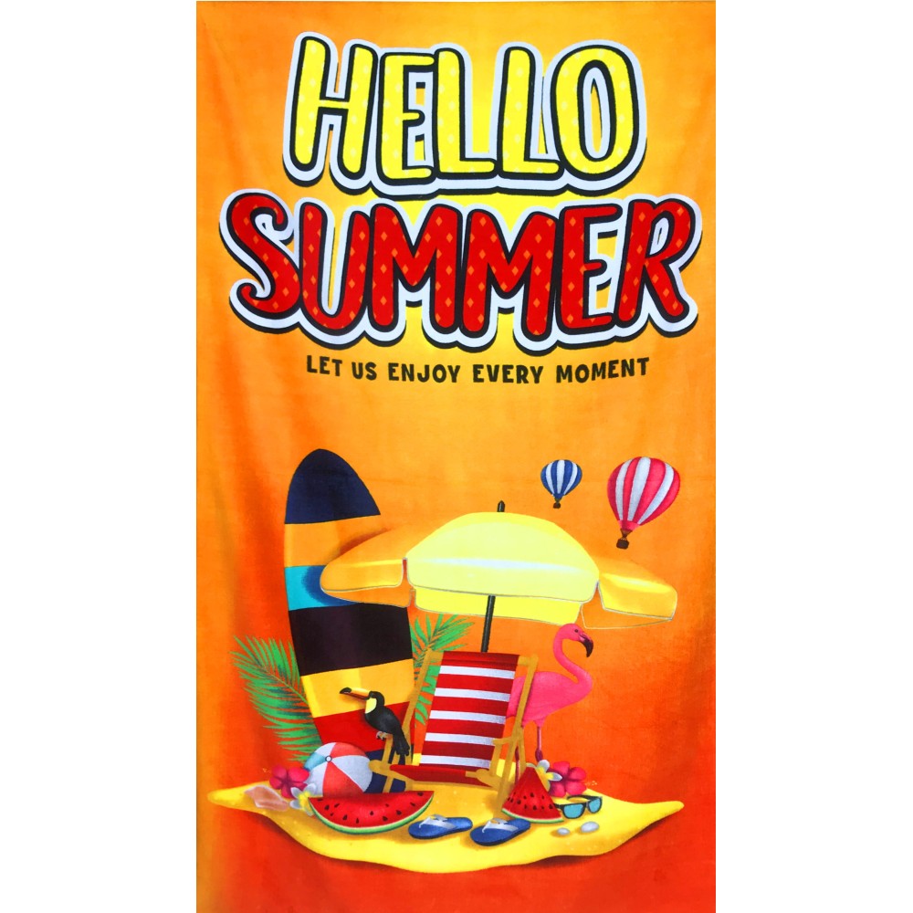PHOTO TERRY TOWEL LARGE SIZE CM.80x160 HELLO SUMMER
