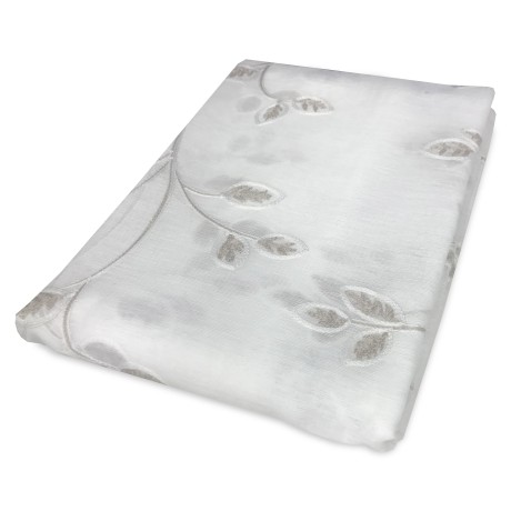 PAIR OF ADJUSTABLE CURTAIN WITH BEIGE EMBROIDERED LEAF GLASS 2