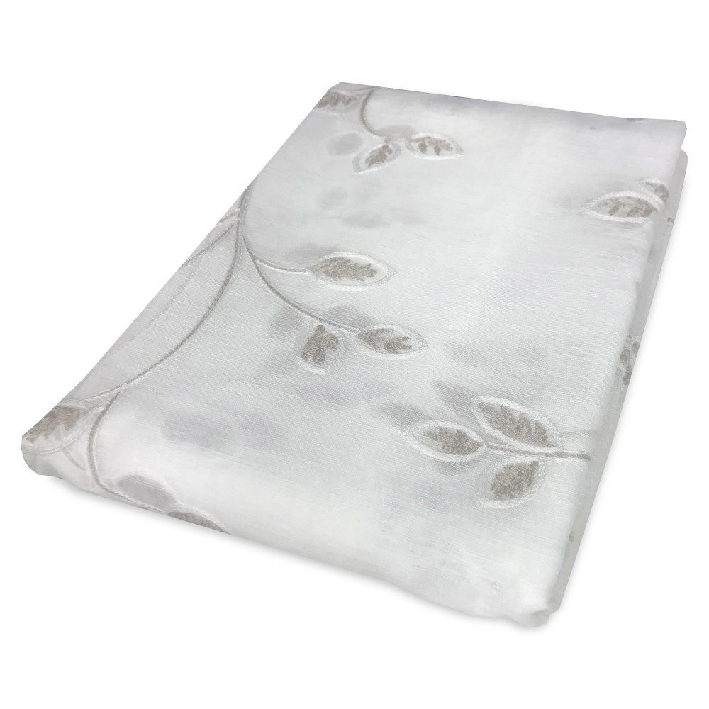 PAR DE CORTINAS AJUSTABLES CON CRISTAL DE HOJA BORDADO BEIGE