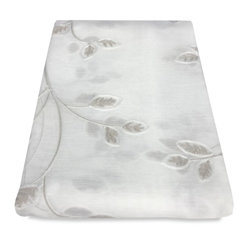 PAR DE CORTINAS AJUSTABLES CON CRISTAL DE HOJA BORDADO BEIGE