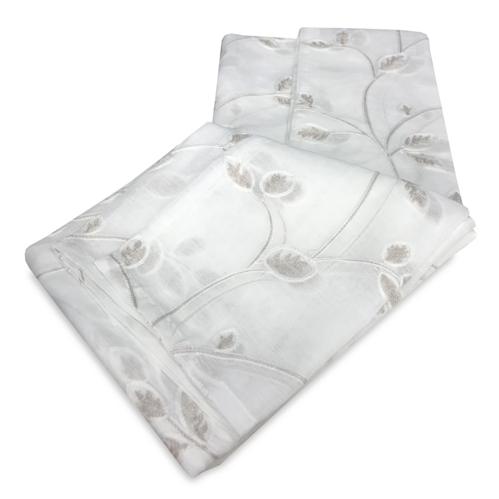 COPPIA TENDINA REGOLABILE VETRO LEAF RICAMATA BEIGE