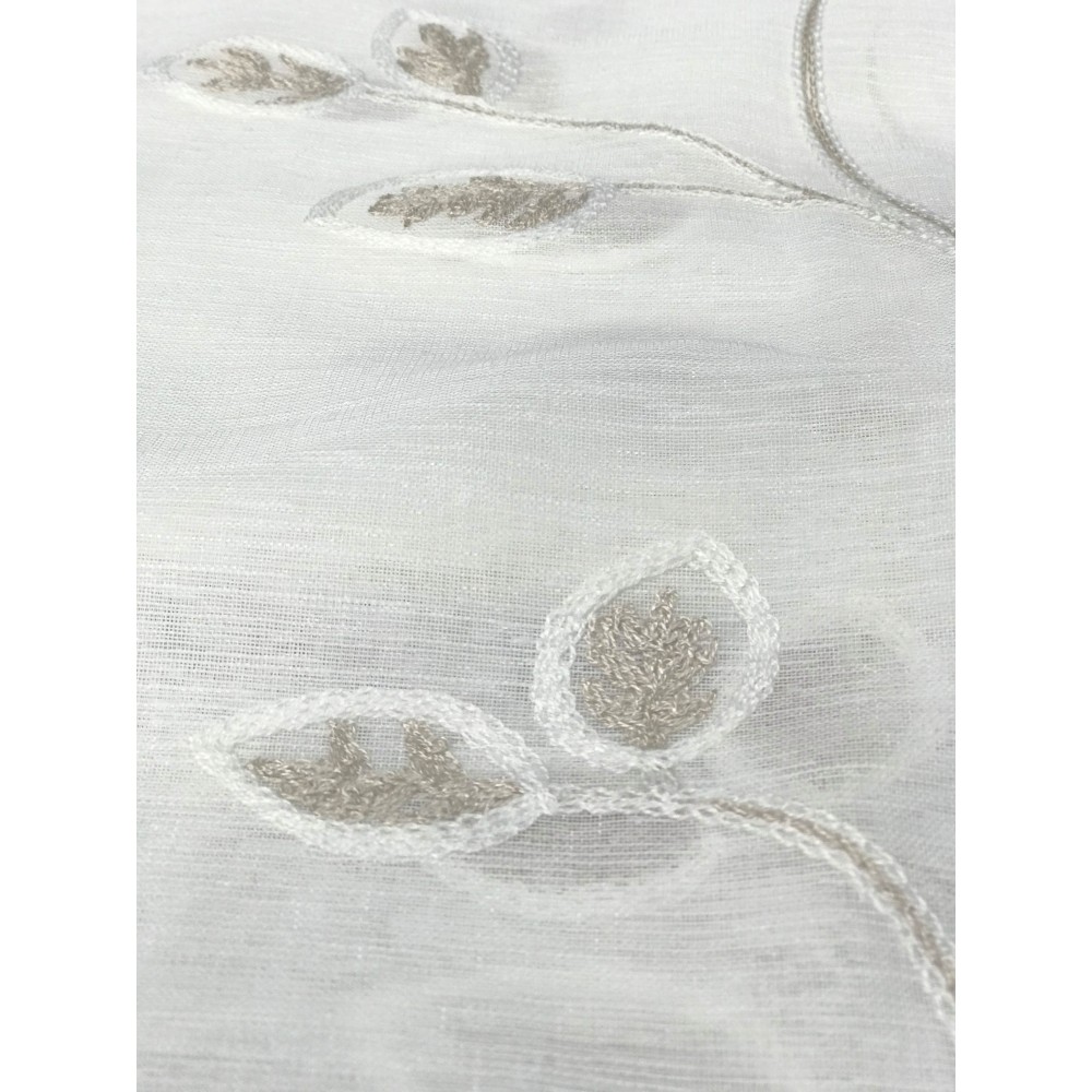 PAR DE CORTINAS AJUSTABLES CON CRISTAL DE HOJA BORDADO BEIGE