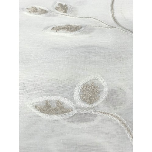 PAIR OF ADJUSTABLE CURTAIN WITH BEIGE EMBROIDERED LEAF GLASS