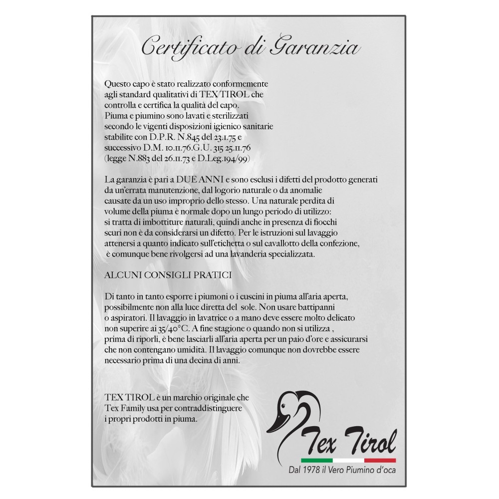 GUANCIALE PIUMA PIUMINO OCA TEX TIROL © ALPI made in Italy