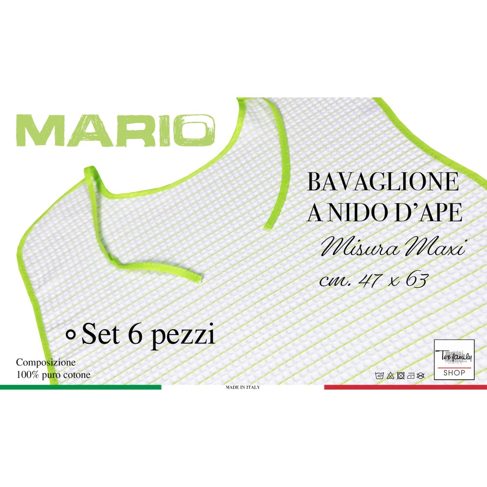 MARIO © ADULT BIB SET in NEST Bee gag with LACES pack. 6 PIECES