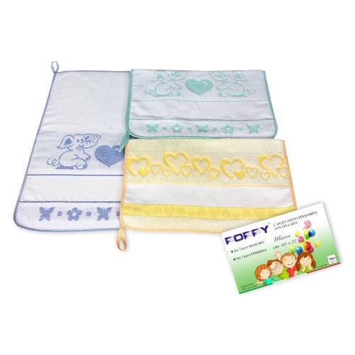SET 3 TOWELS KINDERGARTEN CHILD POPPY © CM. 40x55 Pure Cotton MALE with AIDA Canvas to Embroider