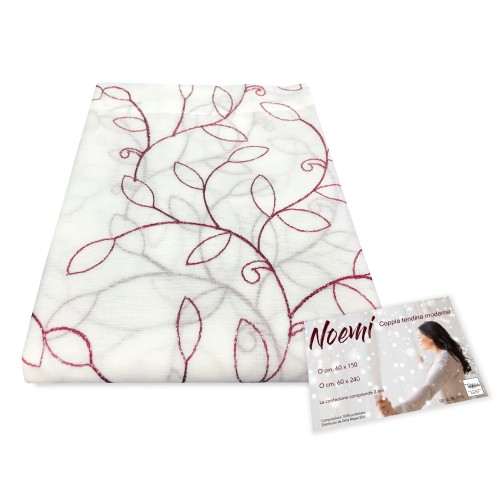 PAIR OF CURTAIN NOEMI MODERN EMBROIDERY WITH BURGUNDY LEAF