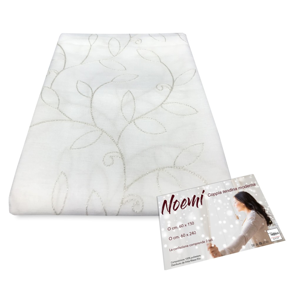 PAR DE CORTINAS NOEMI BORDADO MODERNO CON HOJA BLANCA