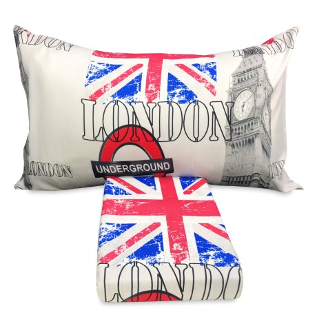 COPRIPIUMINO LONDRA INGLESE CABINA  BIG BEN UNDERGROUND competo di federe e CUSCINO ARREDO 2