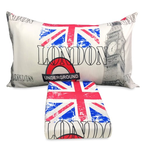 FUNDA NÓRDICA LONDON ENGLISH CABIN BIG BEN UNDERGROUND completa con fundas de almohada y muebles de cojín