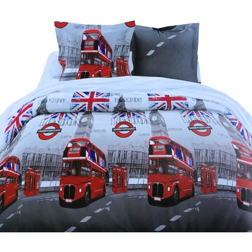 FUNDA NÓRDICA LONDON ENGLISH CABIN BIG BEN UNDERGROUND completa con fundas de almohada y muebles de cojín
