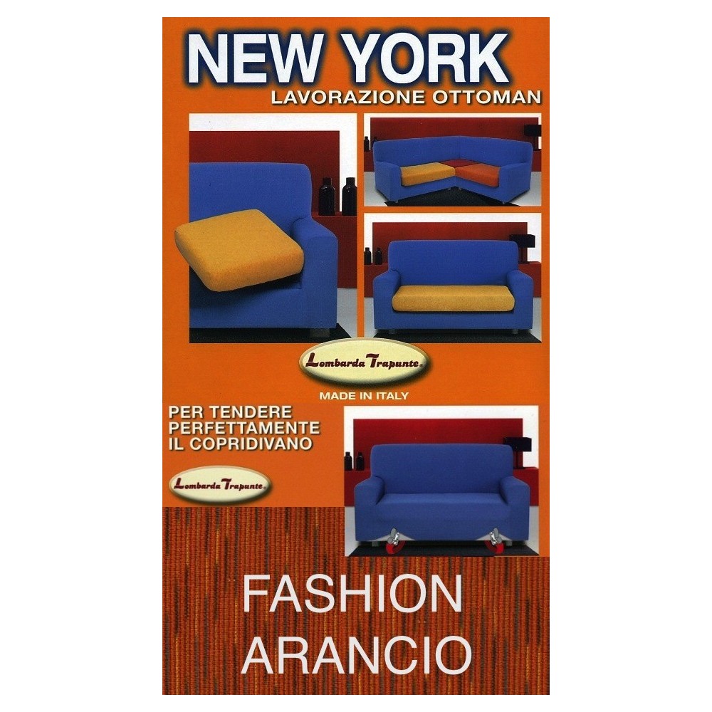 Copridivano Fashion Arancio Elasticizzato New York, Antigraffio, per Divani con Braccioli, Telo Divano Universale, Made in Italy