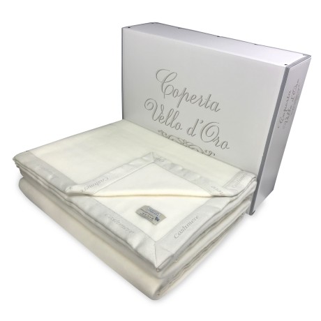 KASHMIR MERINO WINTER WOOL BLANKET DOUBLE 2 SQUARES CREAM