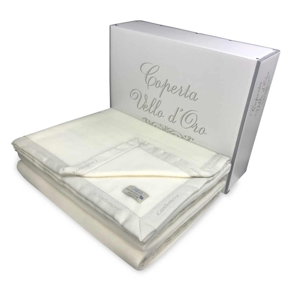 KASHMIR MERINO WINTER WOOL BLANKET DOUBLE 2 SQUARES CREAM