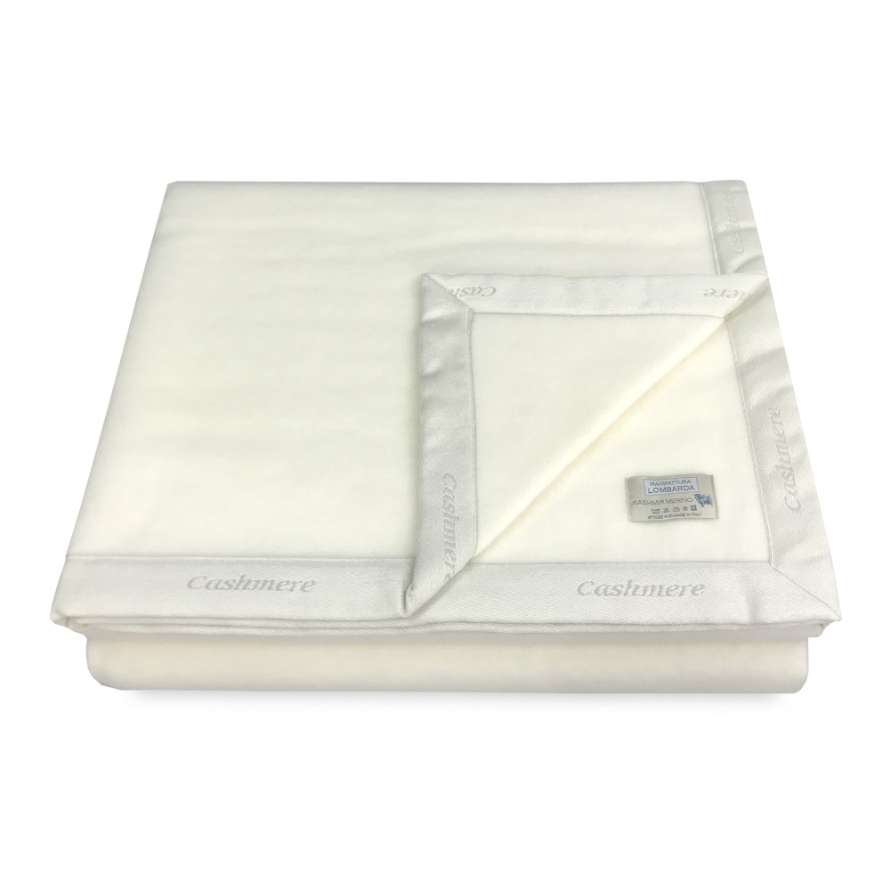 KASHMIR MERINO WINTER WOOL BLANKET DOUBLE 2 SQUARES CREAM
