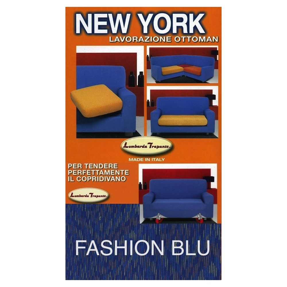 Copridivano Fashion Blu Elasticizzato New York, Antigraffio, per Divani con Braccioli, Telo Divano Universale, Made in Italy