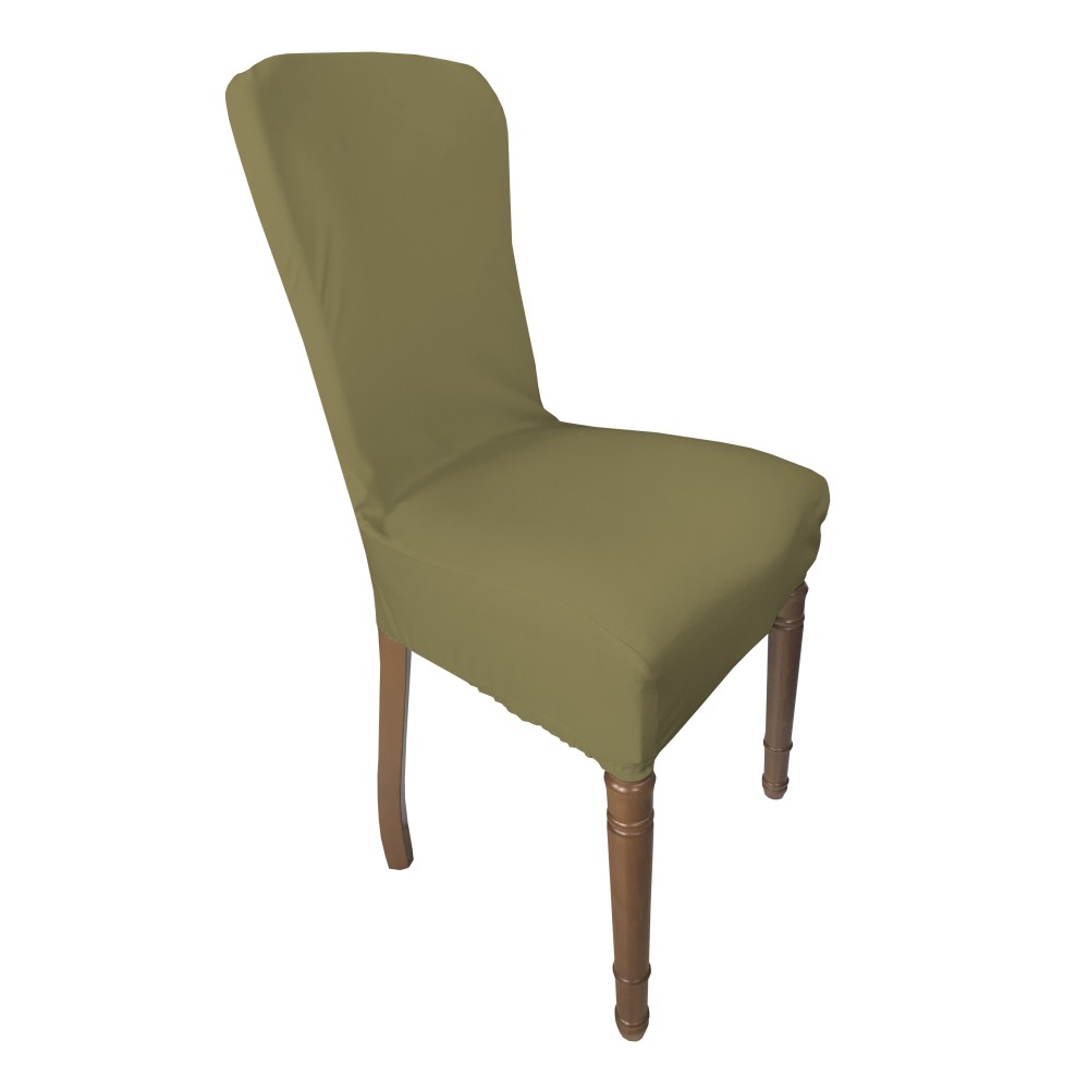 PAIR OF ROMA STAIN-RESISTANT STRETCH CHAIR COVERS IN DOVE GREY BEIGE SOLID COLOR