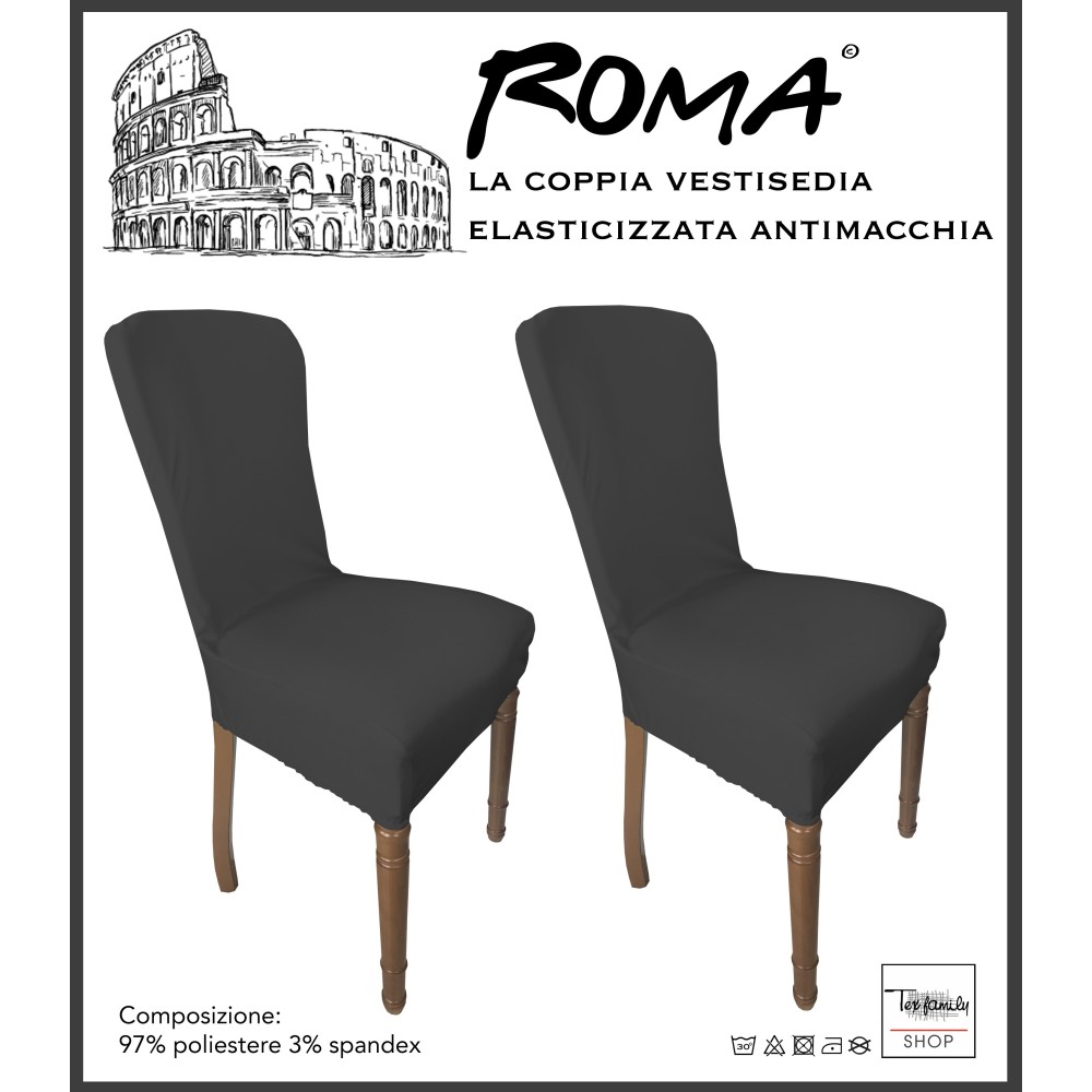 PAR DE FUNDAS DE SILLA ELÁSTICAS RESISTENTES A LAS MANCHAS ROMA EN GRIS PLOMO SÓLIDO