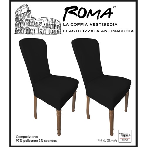 COPPIA coprisedia ELASTICIZZATO ROMA antimacchia in TINTA UNITA NERO