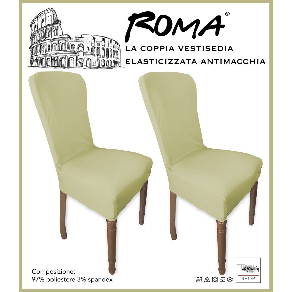 PAIR OF STAIN-RESISTANT STRETCH ROME CHAIR COVERS IN SOLID BEIGE