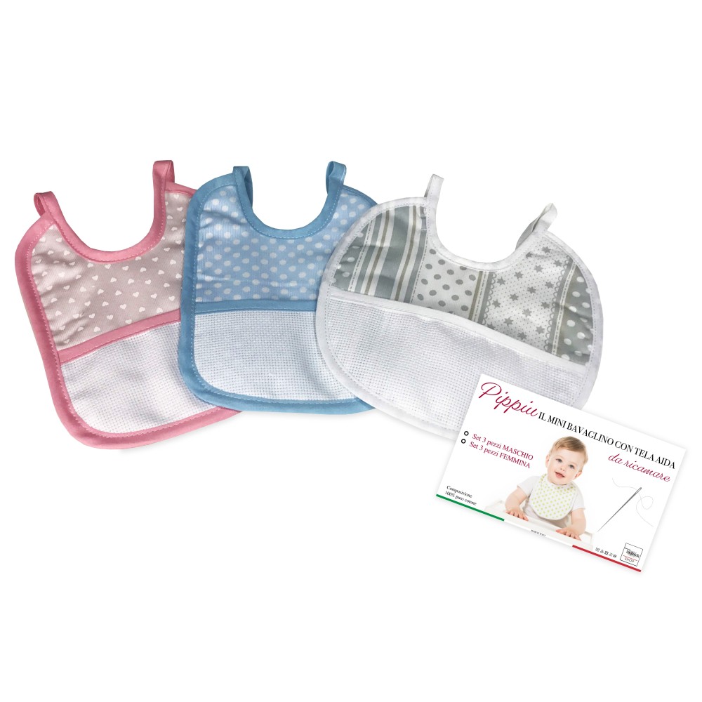 SET de 3 BAVOIRS BAVOIRS bébé PIPPÌU © cm. 16 x 18 mesure MINI bib de la dentelle-up, avec de la toile, aida
